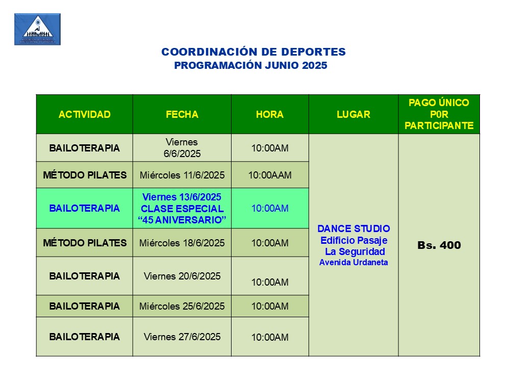 Coordinación de Deportes / Programación Junio 2025